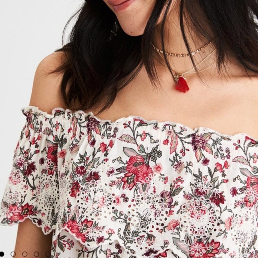 AE Off Shoulder Floral Ruffle Top - Picture 11 of 11